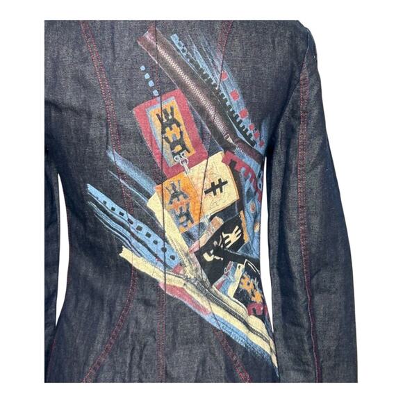 OHDD Save The Queen Blue Denim Jacket Dress Graphic Print Size 30 M - Picture 8 of 16